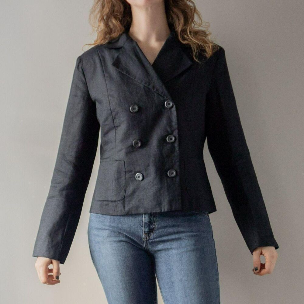 NWT Black Vintage Linen Classic Capsule Women's Tailored Blazer Jacket